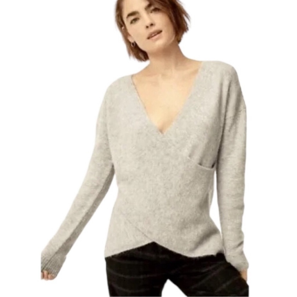 Aritzia Babaton sweater crisscross wrap style Women's Gray V-Neck Sweater